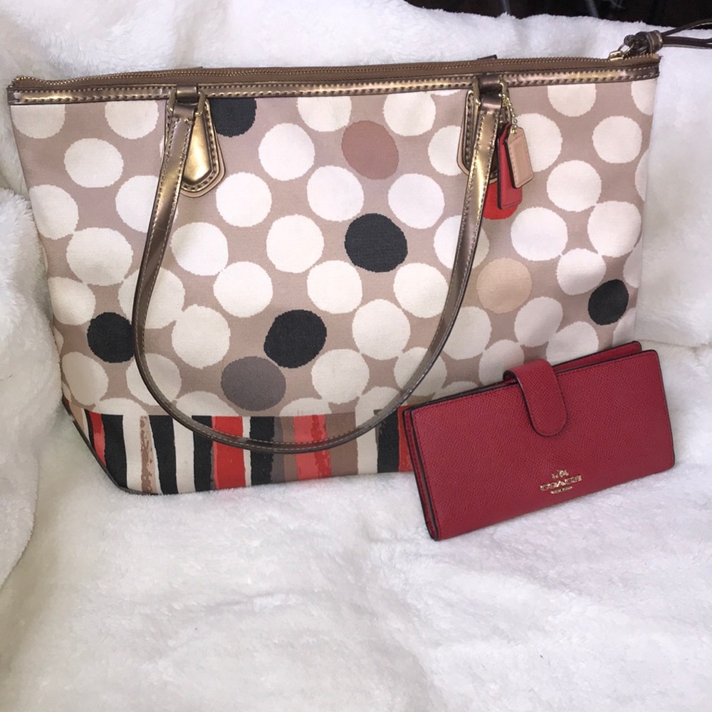 Coach cloth purse with leather wallet